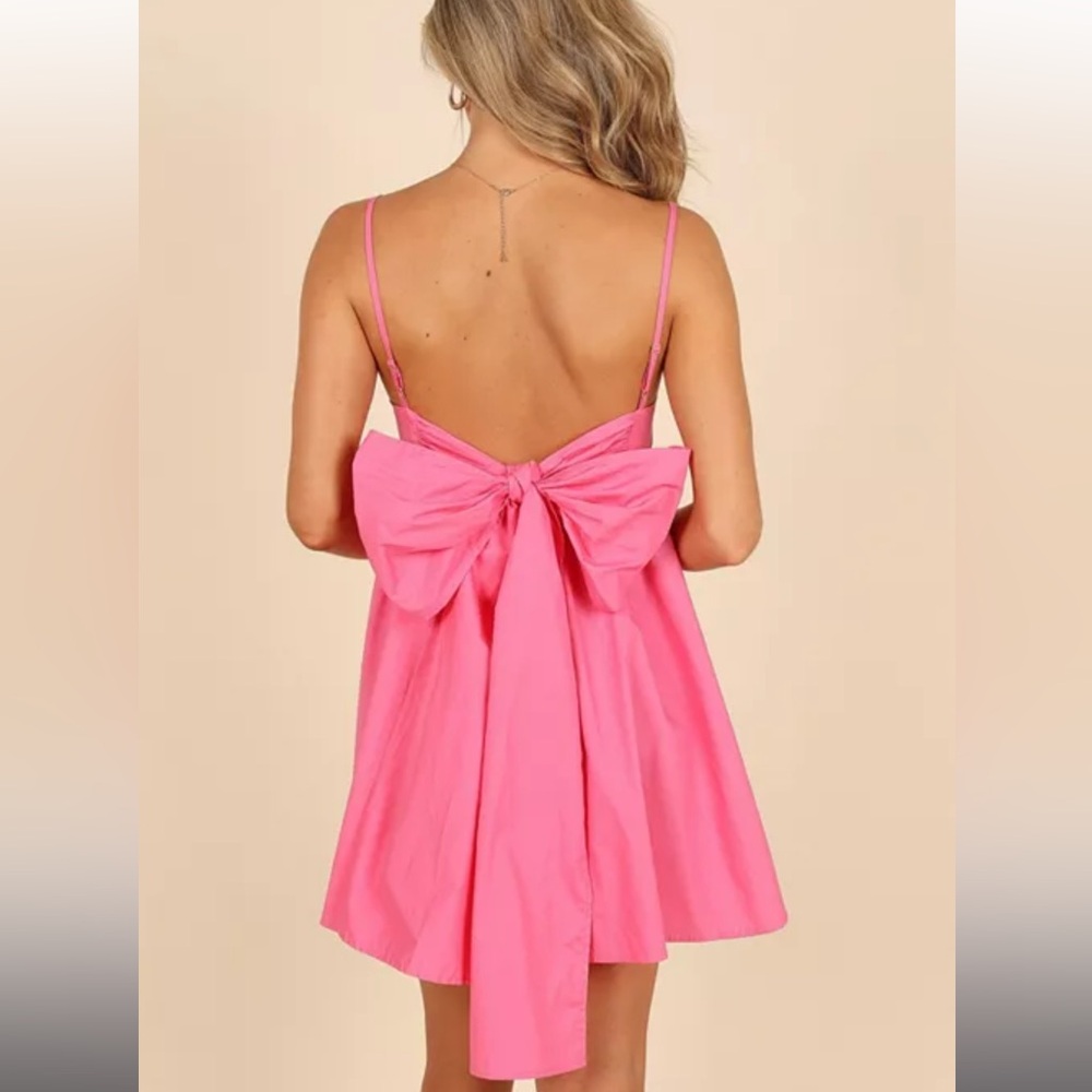 Alice Bow Back Mini Dress - Hot Pink